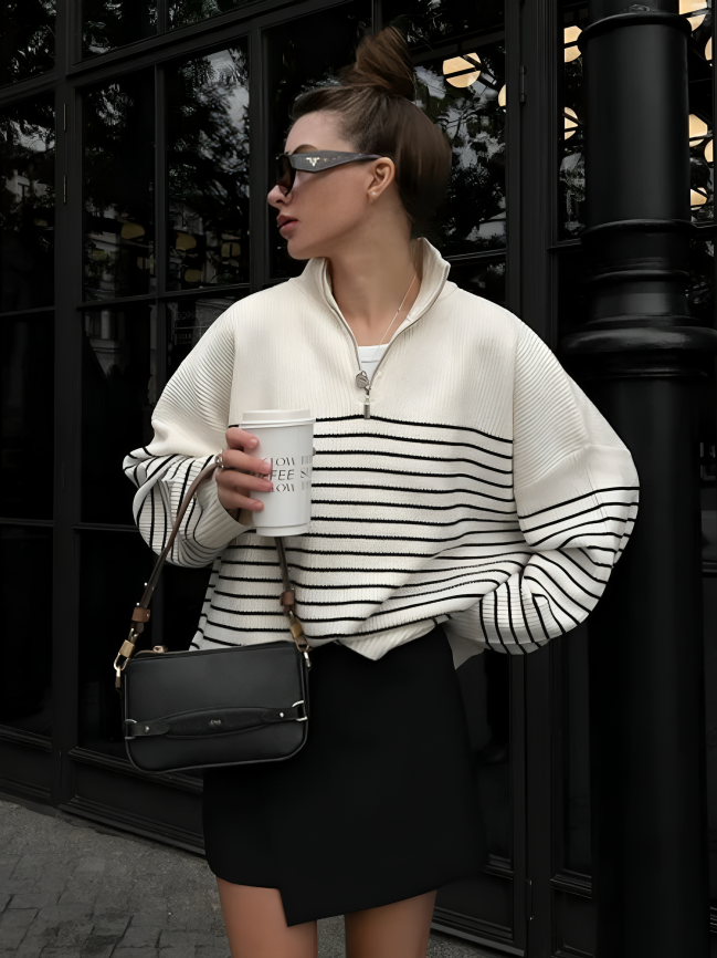 Half-open Zipper Knitted Sweater