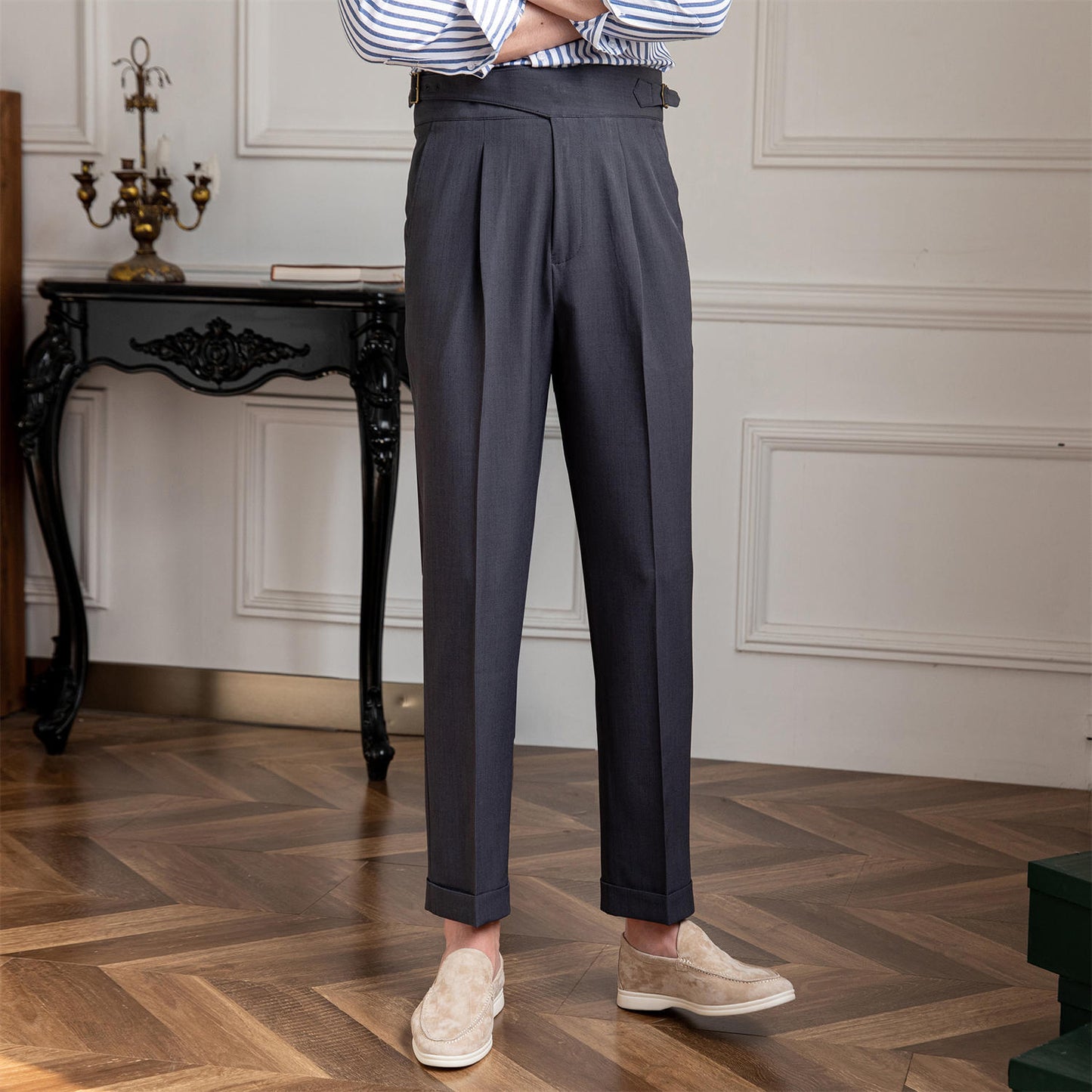 Thin High-waisted Straight-leg Pants