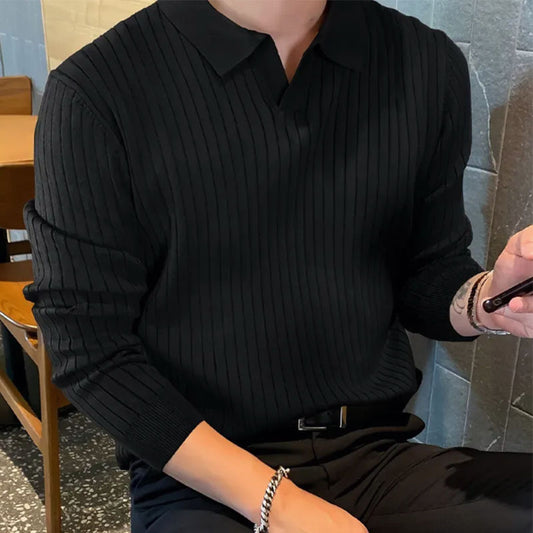 Lapel Knitted Long-sleeved Pullover