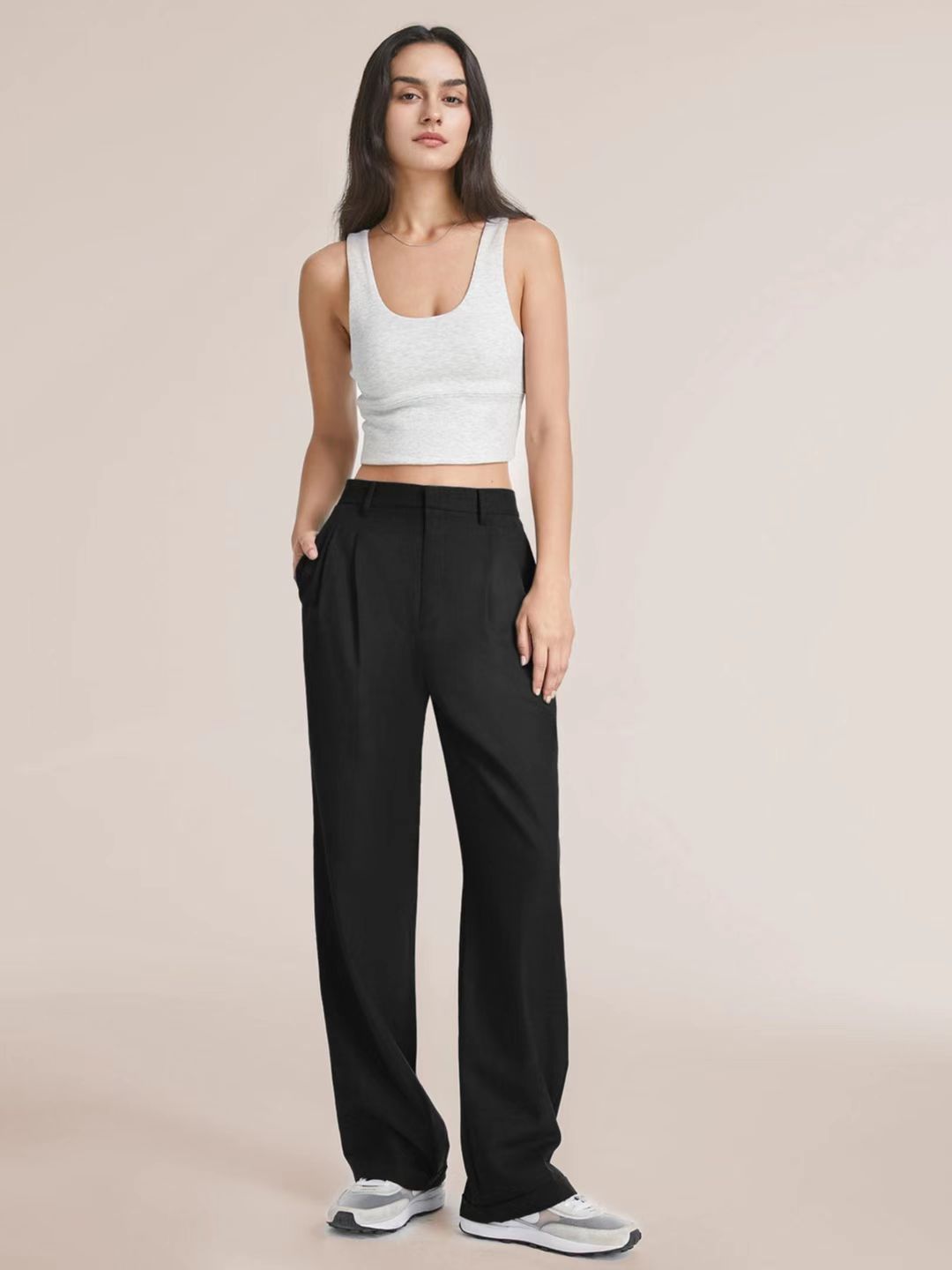Solid Pocket High Waist Wide Leg Pants