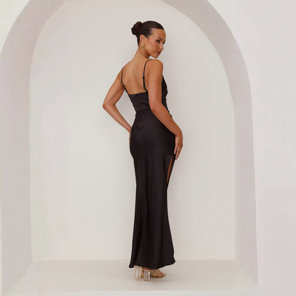 Backless Slit Mid-length Sling Dress