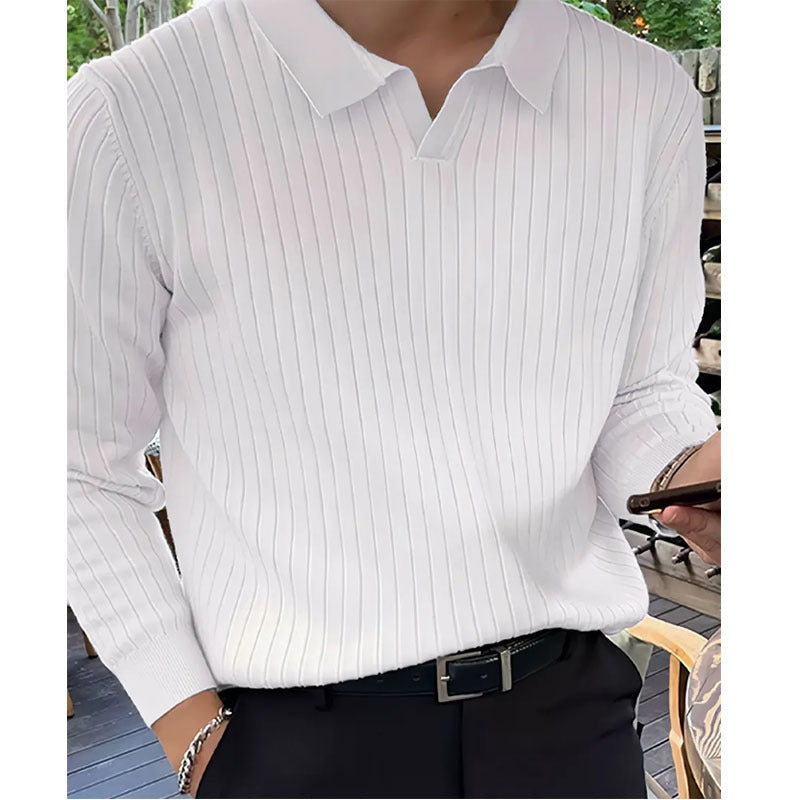 Lapel Knitted Long-sleeved Pullover