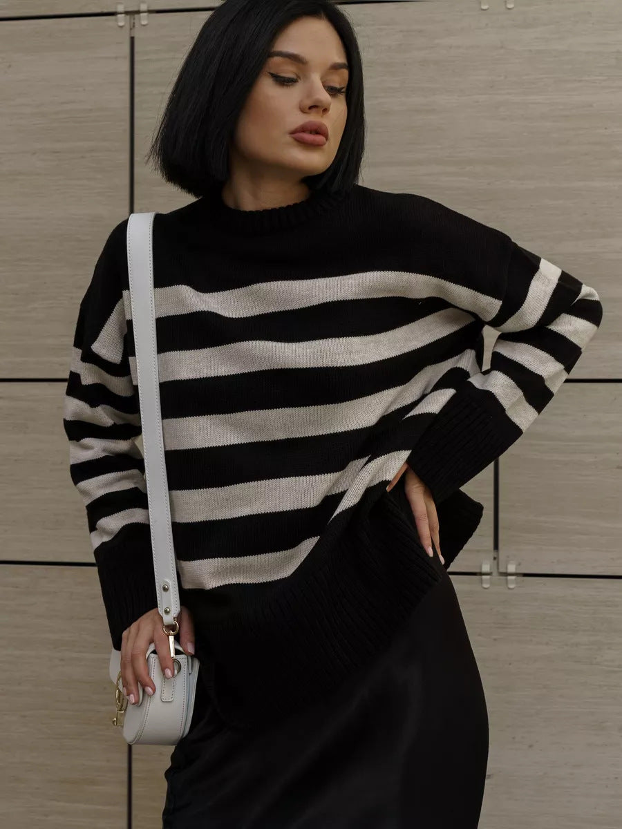 Striped Loose Crew Neck Pullover