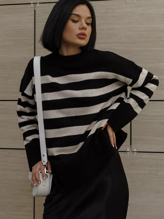 Striped Loose Crew Neck Pullover