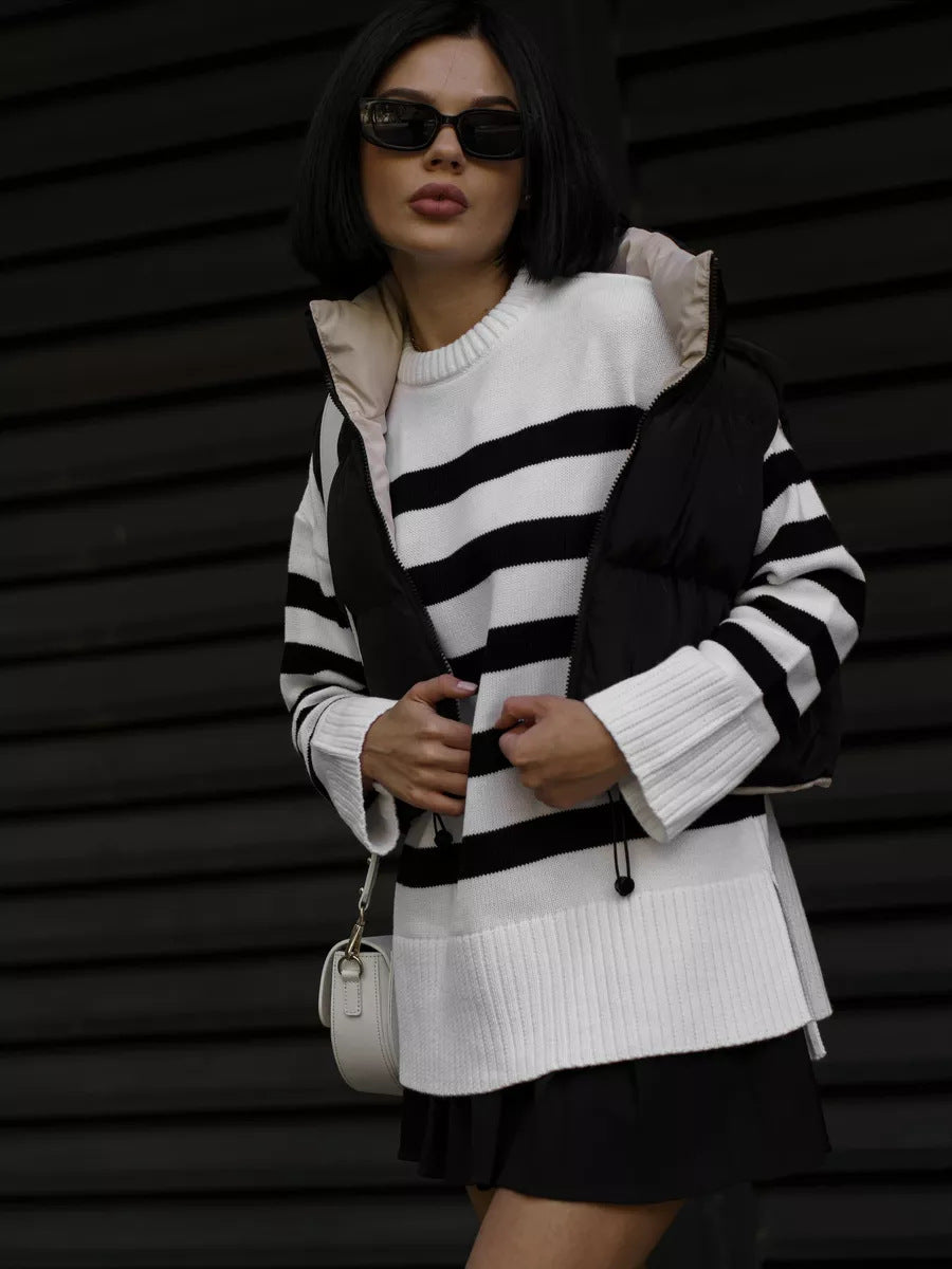 Striped Loose Crew Neck Pullover