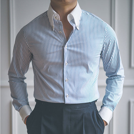Slim Fit Pointed Collar Long Sleeve Shirt