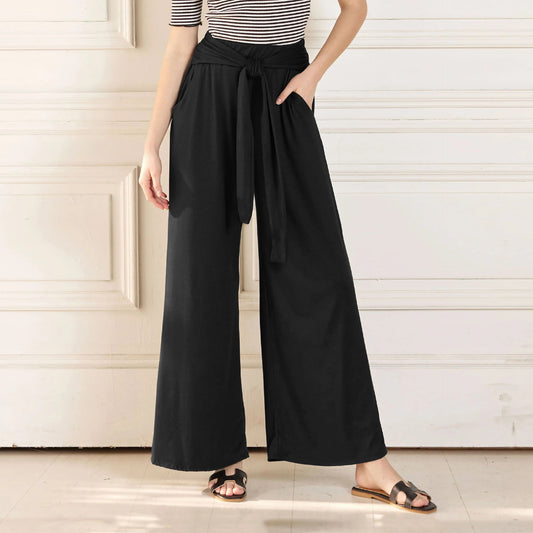 Solid Draping Lace-up Wide-leg Pants